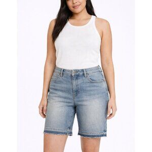 Earl Jean Womens Denim Shorts Size 16 Distressed Light Wash Raw Hem Cotton Blend